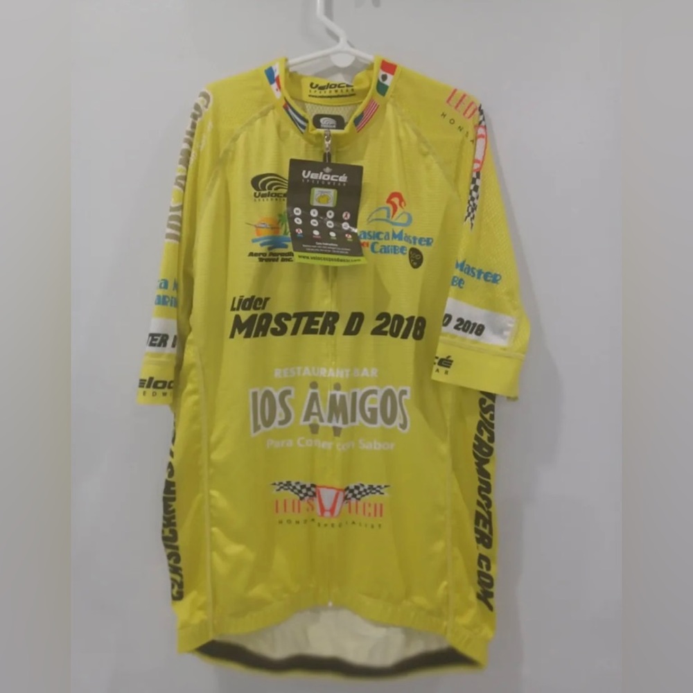 NWT Velocé Mens Green Overprint Short Sleeve Cycling Full Zip Jersey Size L